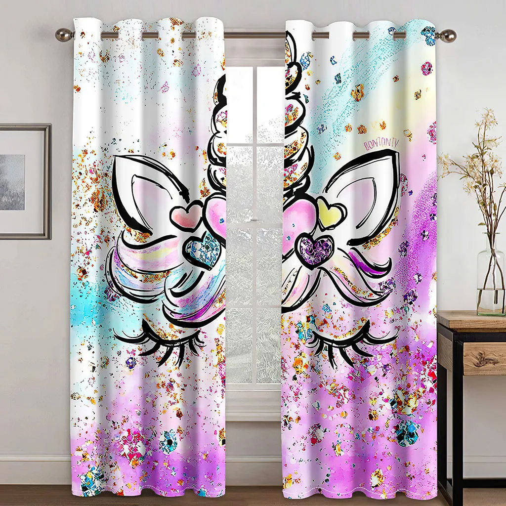 Rainbow Unicorn Blackout Curtains for Girls Bedroom 2 Panel Set Window Curtains for Living Room カーテン Cortinas Para La Sala