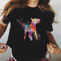 Novelty Design Bull Terrier Watercolor Print T Shirt Women Summer Tops T-Shirt Femme Funny Dog Lover Tshirt Female Streetwear
