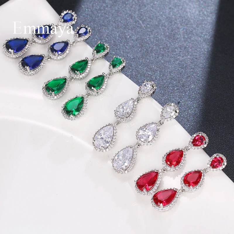 Emmaya New Long Earring Three Section Design For Women&Girls Party Dress-up With Four Color Cubic Zircon Charming Jewelry