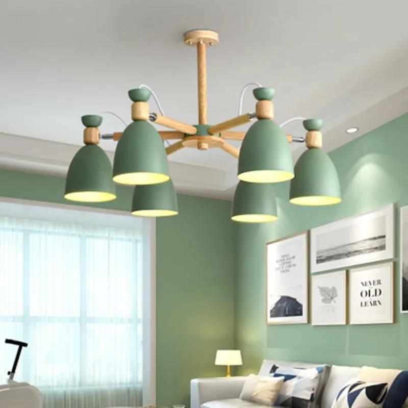 Nordic modern minimalist solid wood chandelier E27 220V kitchen living room bedroom apartment bedroom restaurant chandelier lamp