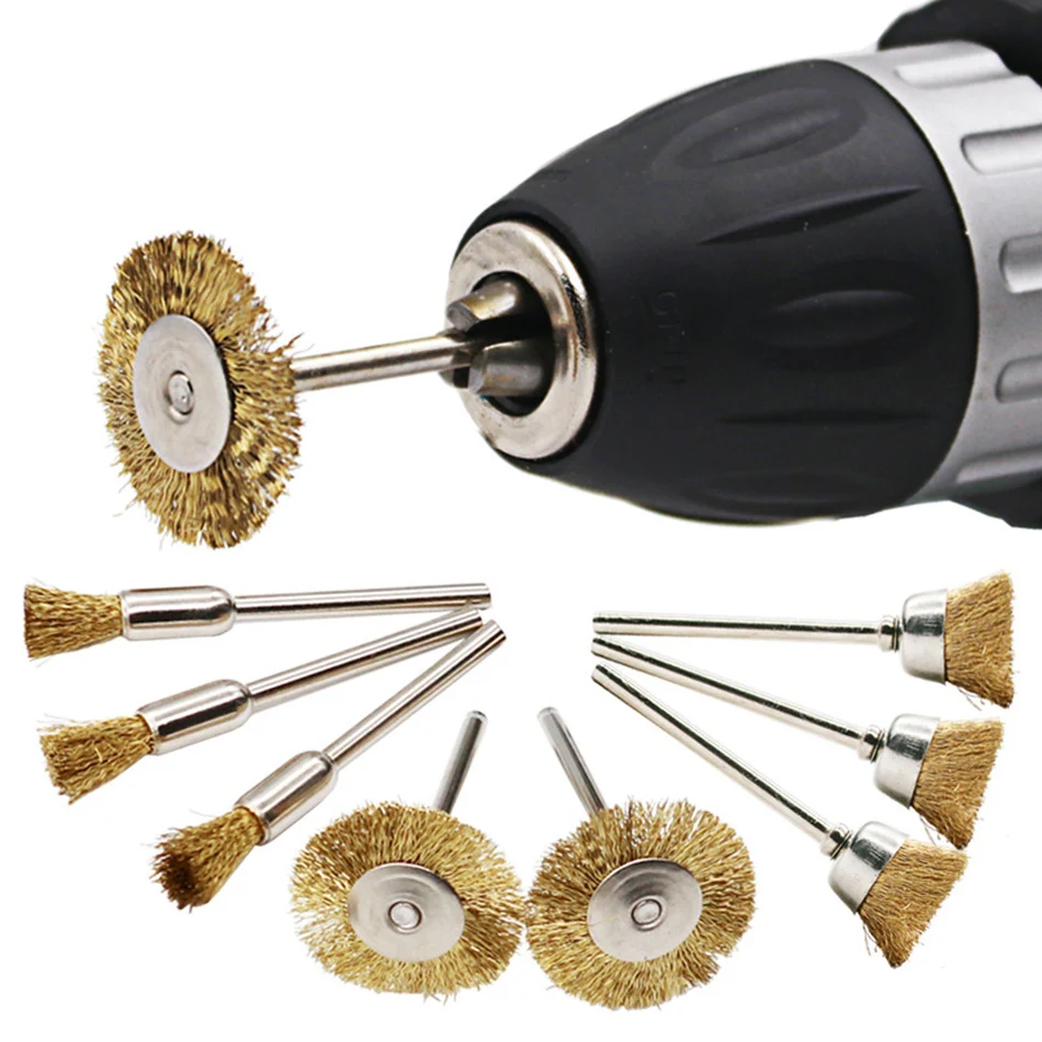 Brass Wire Brush Fits For Dremel Rotary Tool Accessory 1/8" (3mm) Shank 9pcs/set 3pcs