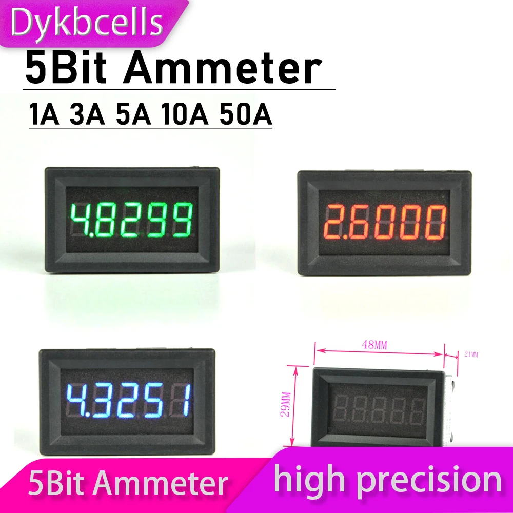 

Dykbcells 5Bit DC Ammeter ± 1A 3A 5A 10A 50A high precision digital LED Ampere METER Current Charging discharge Amp Tester Shunt