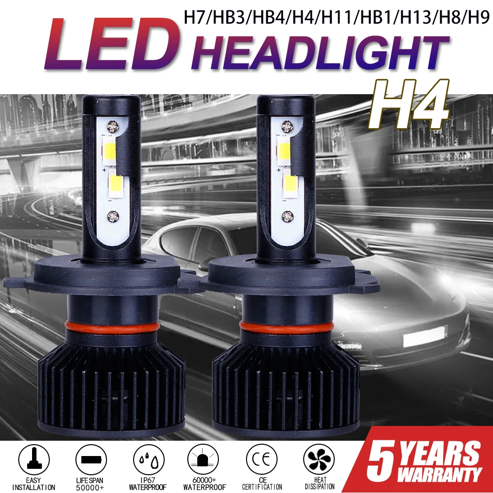 CarTnT 2PCS  Car Headlight Bulbs H7 LED H9 HB3 9005 HB4 9006 H11 H4 H8 9004 HB1 H13 LED Headlight Canbus 100W 30000LM 6500K 12V