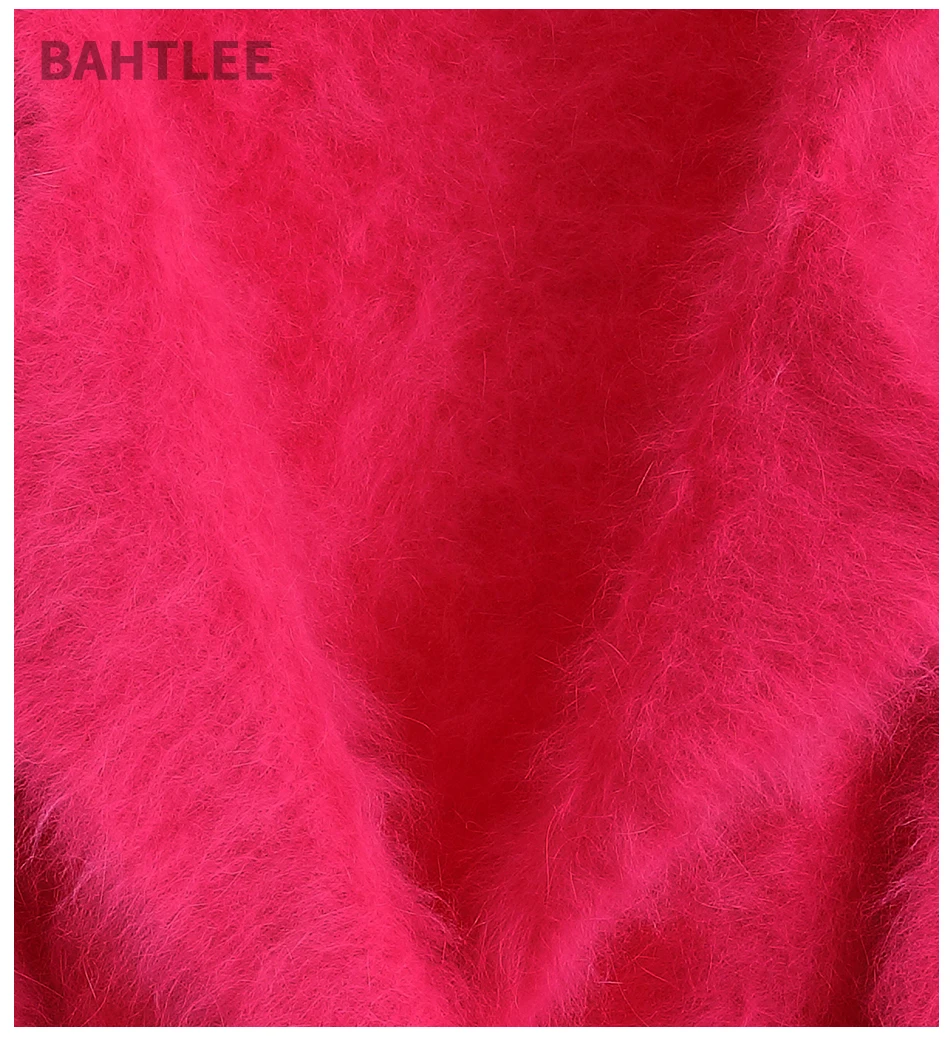 BAHTLEE-Knitted Cardigans with Pocket for Women, Angora Coat, Long Sleeves, Wool Jumper, Turn Down Collar, Winter