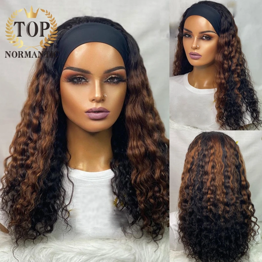 Topnormantic Highlight Color Brazilian Remy Human Hair Wig Deep Curly Headband Wigs For Women