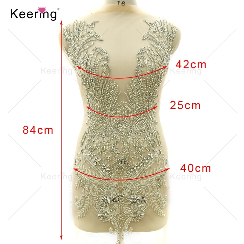 Rhinestone Applique for Evening Dress, Heavy Silver Patch, Sexy Design, Bridal Bodice Applique Patterns, WDP-358