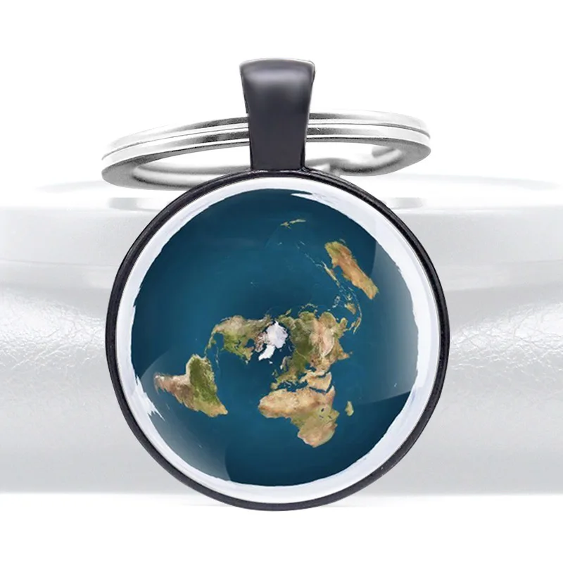 

The earth is Flat Glass Cabochon Metal Pendant Key Chain Fashion Men Women Key Ring Jewelry Gifts Keychains