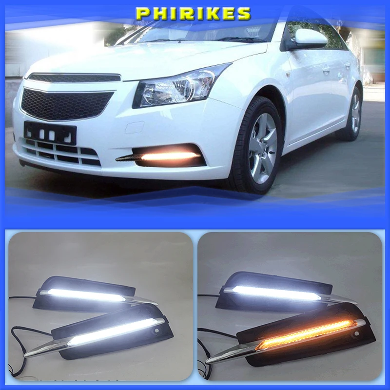 

Автомобильные дневные ходовые огни для chevrolet cruze 2009-2013 DRL Противотуманные фары реле дневсветильник свет Стайлинг желтый сигнал поворота