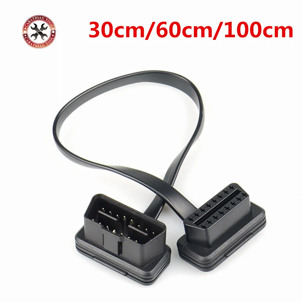 30/60/100CM Flat+Thin As Noodle 16 Pin Socket OBD OBDII OBD2 16Pin Male To Female Car Scanner Extension Cable Connector