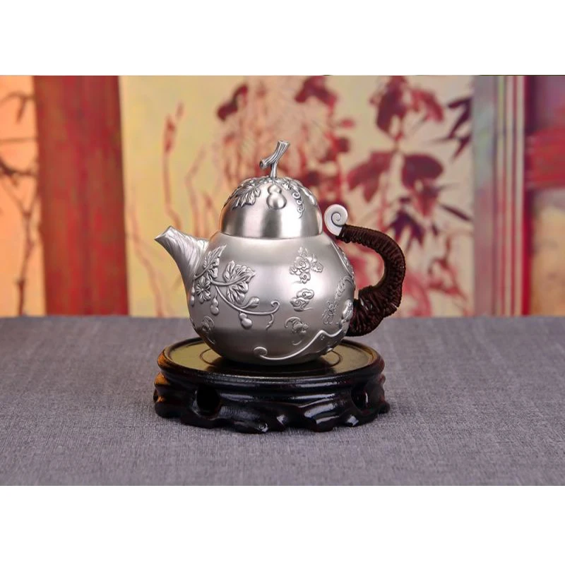 Silver pot 999 sterling silver handmade tea set Japanese retro teapot kettle home tea ceremony Kungfu tea set  900ml