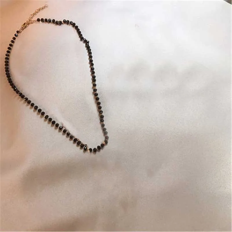 Charm Luxury Black Crystal Glass Bead Chain Choker Necklace for Women Initial Necklace Lock Collar Necklace Jewelry Party Gift