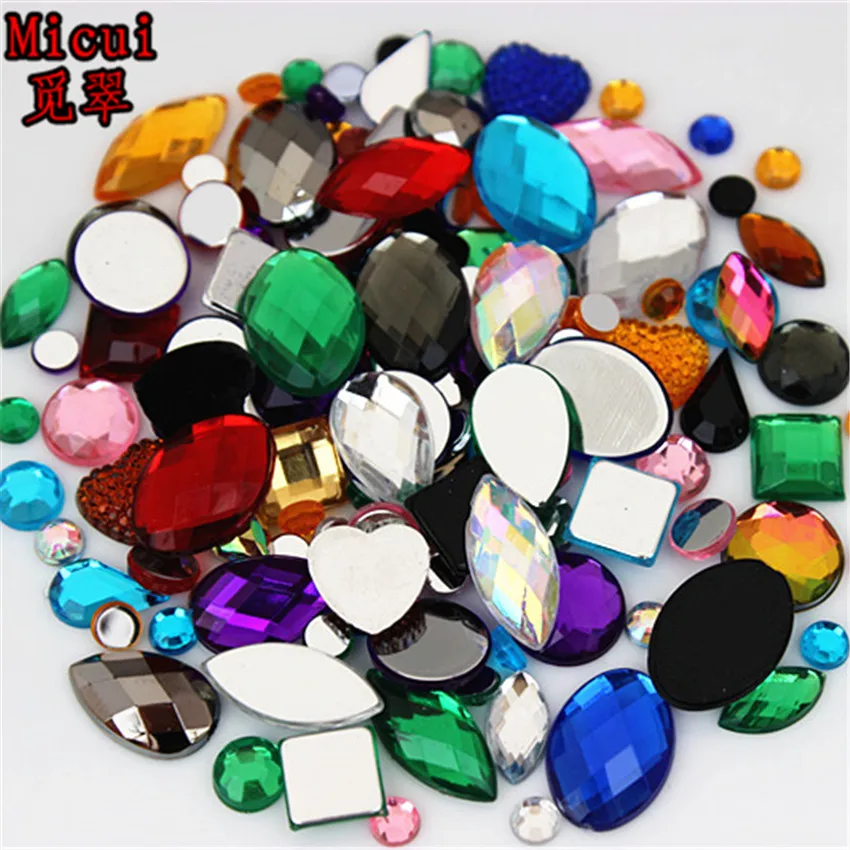 22g About 300pcs Mixed Shape Sizes Acrylic Rhinestones 3D Nail Art Crystal Stones Non Hotfix Flatback Craft DIY Decorations MC38