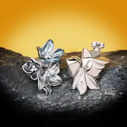 Elegant Hot Sale Foggy Blue Small Flower Epoxy Enamel Earring For Ladies Jewelry 925 Silver Wedding Party Engagement