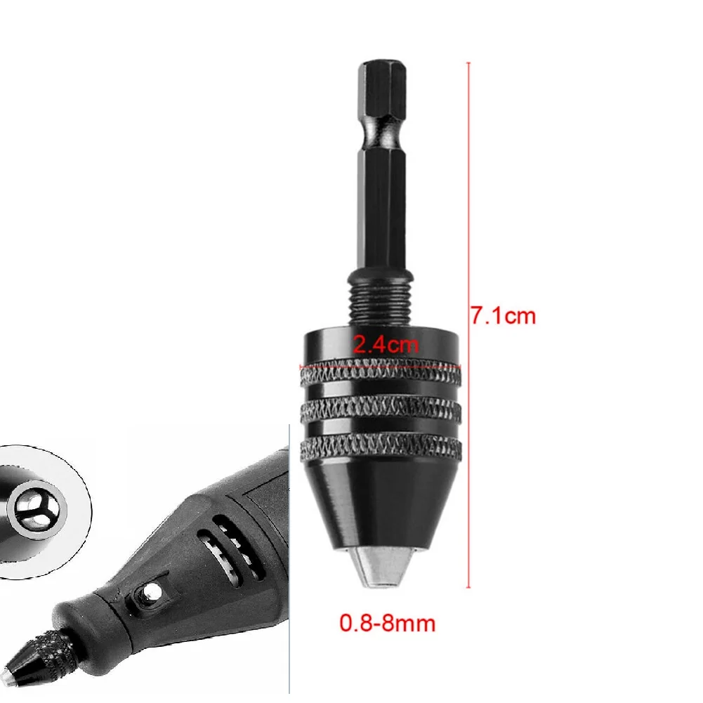 Mini Keyless Drill Chuck 0.3-8mm Self-Tighten Electric Drill Bits Collet Fixture Tools 1/4" Hex Shank Quick Change Converter