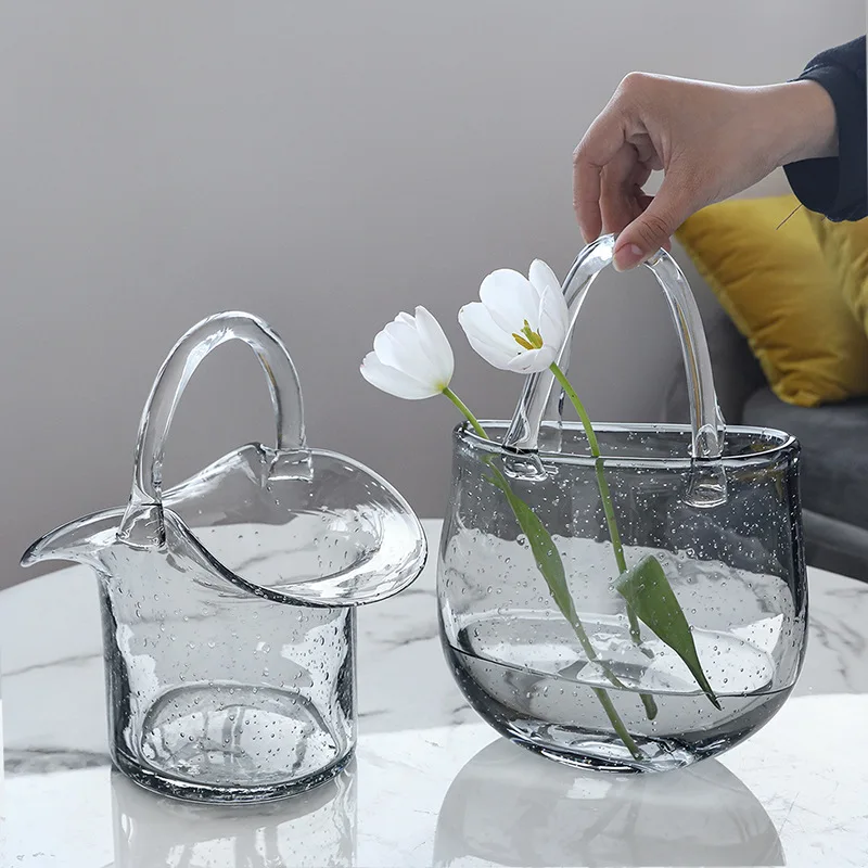 

Nordic Creative Glass Fish Tank Glass Vase Transparent Bag Decoration Simple Hydroponic Flower Arrangement Vase Table Decoration