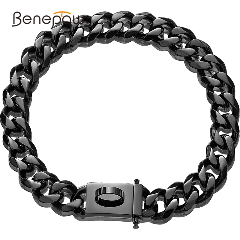 Benepaw Strong Cuban Link Dog Choke Collar Comfortable Secure Buckle Chew Proof 19mm Pet Chain For Small Medium Large Dogs