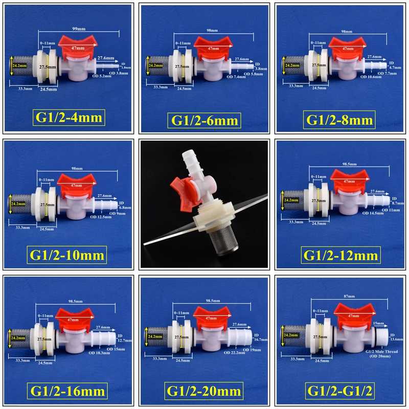 1 ~ 30 zestawów G1/2 do 4 ~ 20mm złącze zbiornika wody zbiornik akwarium wspólne POM zawór zestaw filtrów nawadnianie ogrodu basen z wodą złącze węża