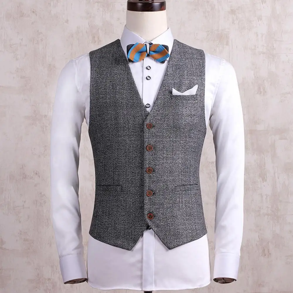 High quality Men's Vest for Men Single-Breasted Formal Business V-neck Solid Waistcoat Groomsmen Suits Vest For Wedding