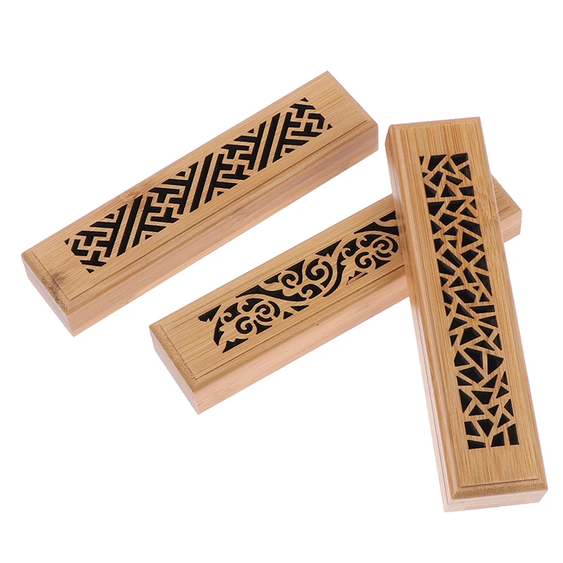 1 Pcs Bamboo Wooden Incense Stick Holder Burning Joss Incense Box Burner Ash Catcher Home Decoration