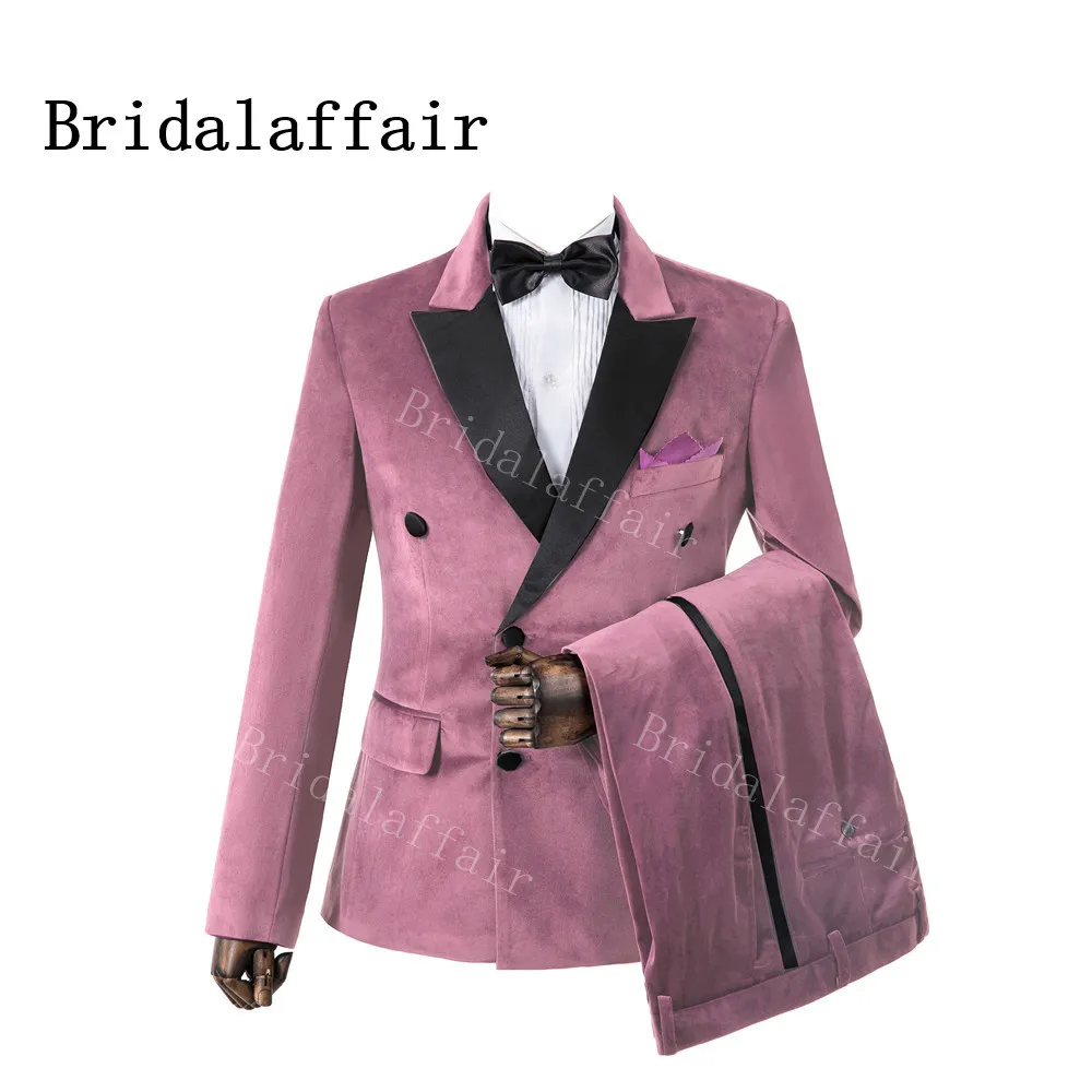 Bridalaffe Winter Dustyrose Cotton Velvet smoking abiti da uomo in stile britannico Custom Made Men Slim Fit Blazer Pant abiti da sposa