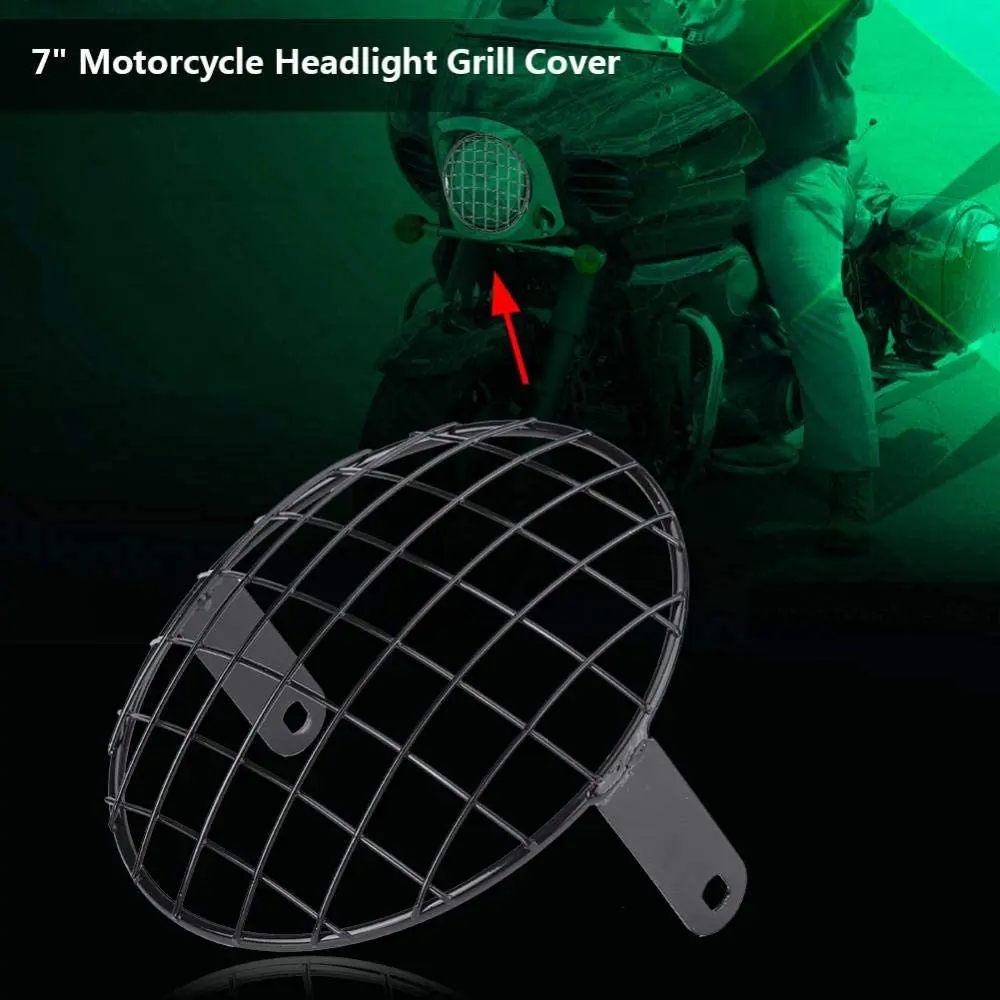 7\'\' Retro Motorcycle Mesh Mask Vintage Grill Side Mount Universal Motorcycle Headlight Lamp Cover Protector