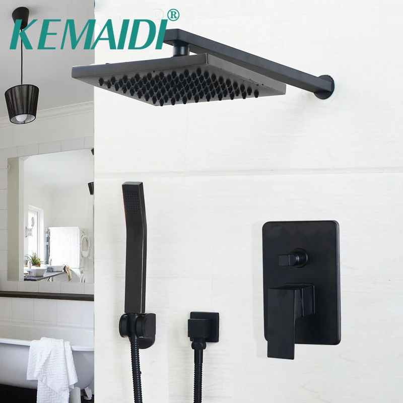 

KEMAIDI Luxury Black Wall Mounted Bathroom Rainfall shower faucet Sets 8 inch black head & Hand shower Shower Sets