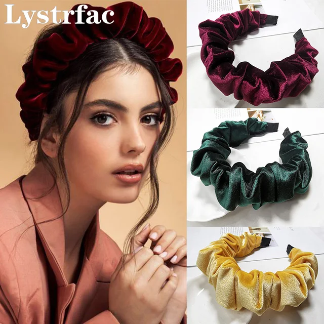 Lystrfac aksamitna wyściełana plisowana opaska do włosów dla kobiet Scrunchies opaska na głowę stylowe kobiece jesienne zimowe Vintage akcesoria do włosów