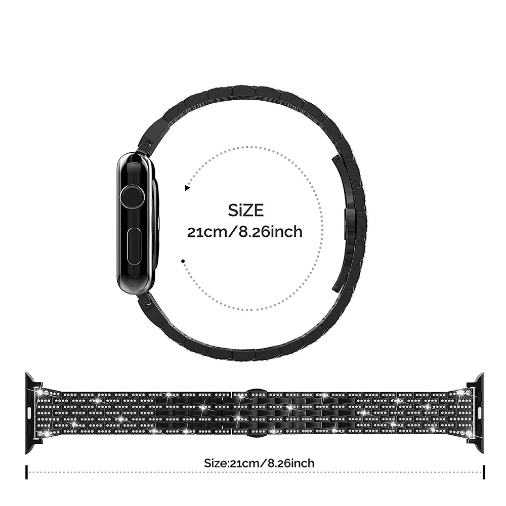 Stainless Steel Diamond Strap for Apple Watch Band 38 41 40mm 42 45 44 49mm Luxury Metal Link for iWatch Ultra 8 7 6 SE 5 4 3 2