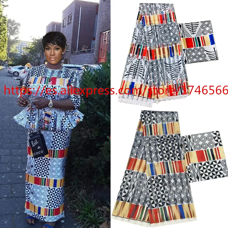 2019 Popular Wax fabric Top Quality Vintage Silk wax cloth African Wax Prints Fabric 3+3yards/lot for Party Dress ! L70198