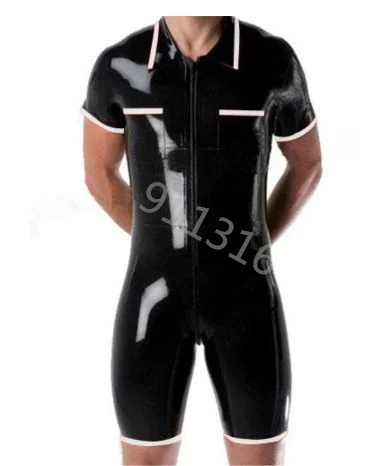 

New Latex Natural Rubber Uniform Black Policeman One Piece Customize Bodysuits Erotic Leotard Costumes