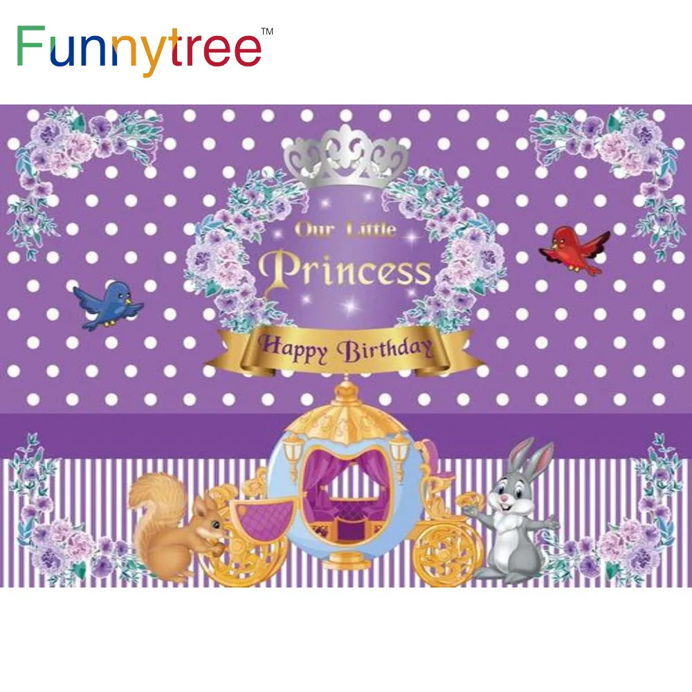 Funnytree Our Little Princess Carriage Purple Birthday Party Photography Background Animal Baby Shower Decoration Photo Studio