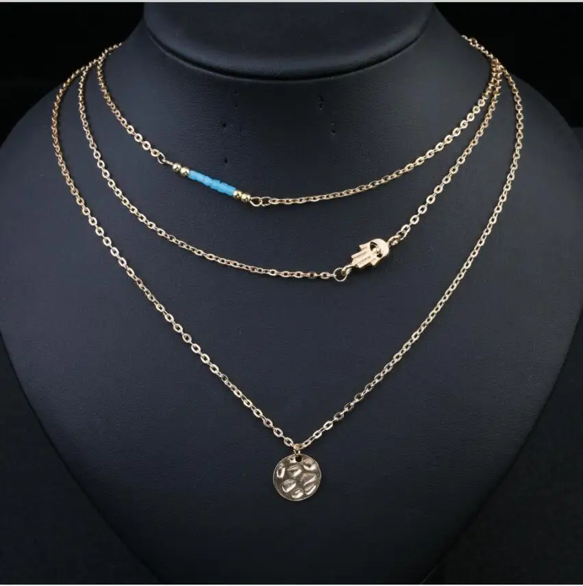 بوهو نمط موضة جديدة مزاجه هندسية البرية مبالغ فيها جولة سحر النخيل متعدد الطبقات قلادة S1949 #2