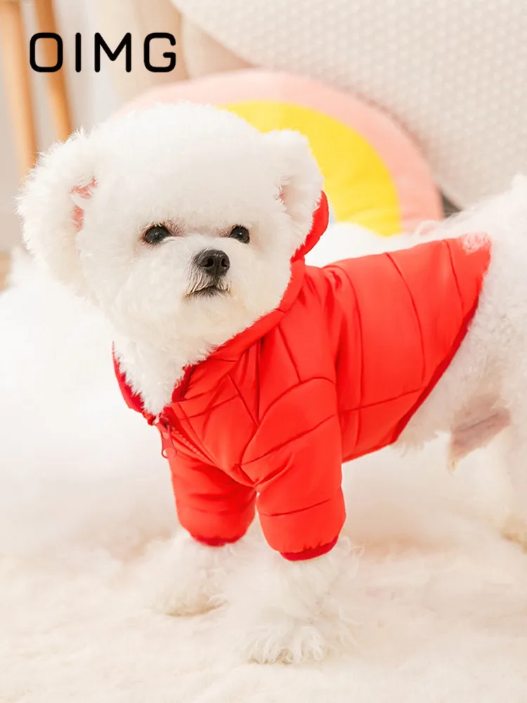 OIMG 3 Color Puppy Winter Outfits Solid Dog Clothes Chihuahua Spitz Winter Warm Small Dogs Jacket Coat Zipper Pet Hooded Costume