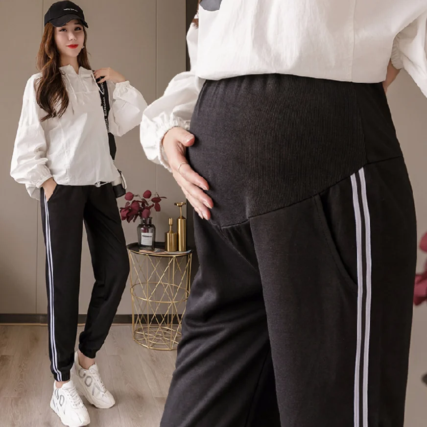 plus size 2XL Maternity loose Pants For Pregnant Women Casual Clothes Pregnancy Trousers Ankle Pants Black Pocket Clothing