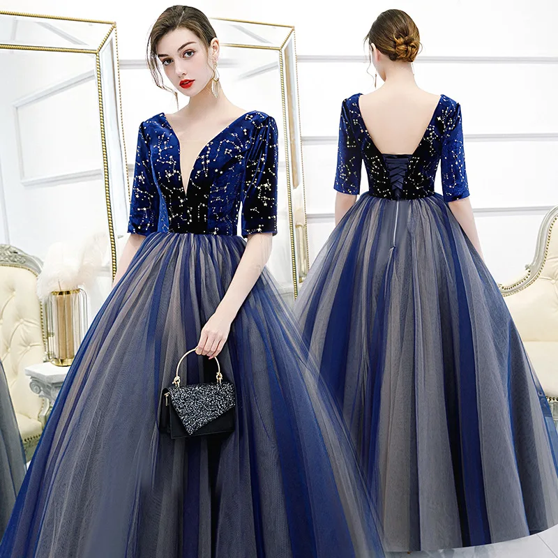 2022 Noble Sexy V-neck Quinceanera Dresses Vintage Half Sleeve Backless Party Prom Ball Gown Formal Quinceanera Dress Vestidos