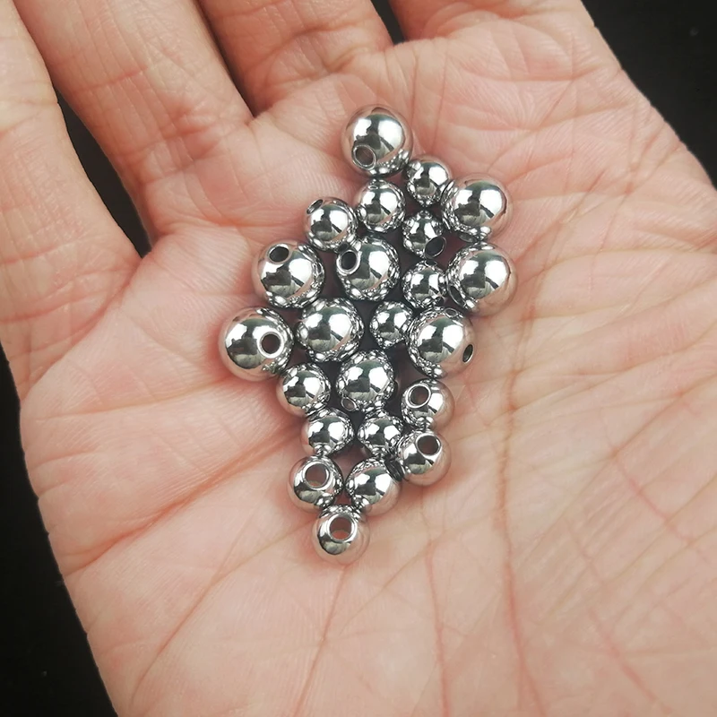 HGKLBB الفولاذ المقاوم للصدأ الخرز فاصل جولة الكرة المعادن فضفاض الخرز لصنع المجوهرات 3/4/5/6/8 مللي متر سوار DIY اكسسوارات الحقائق