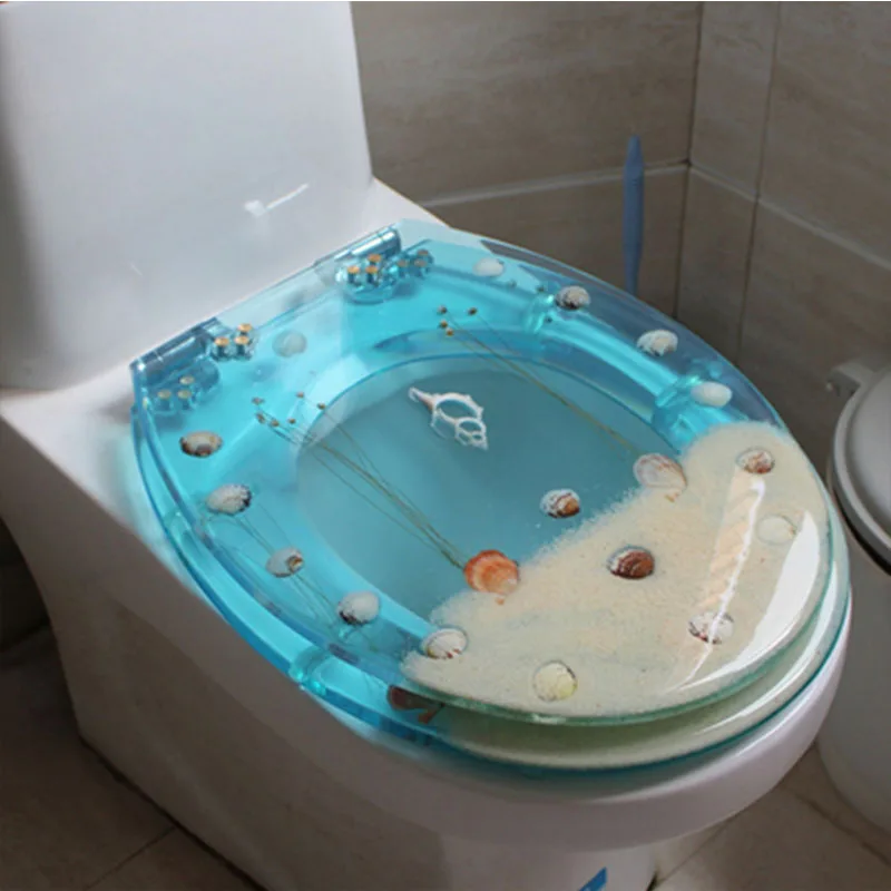 Ocean Pattern Resin Toilet Seat Slow-close No Noise Toilet Seat Cover For Household Hotel Toilet Seat Accessoriesice