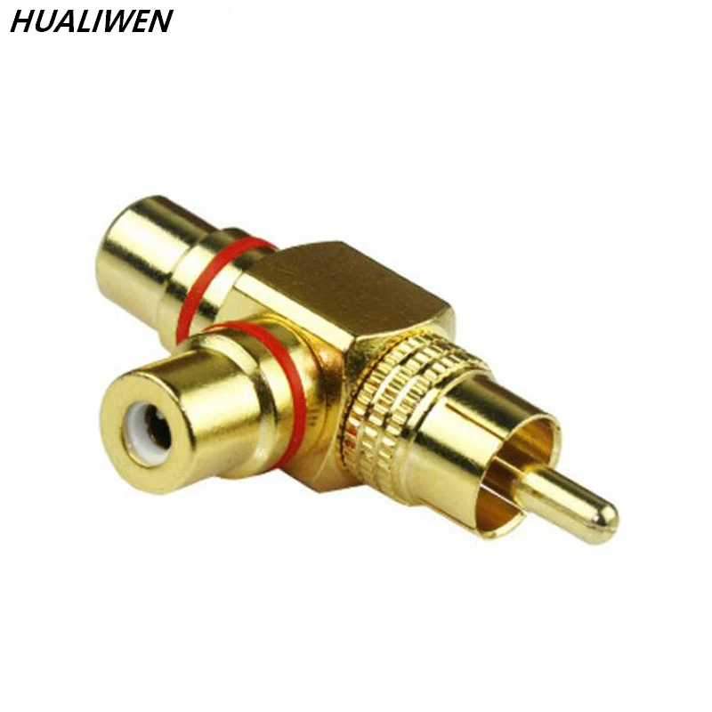 

2Pcs Copper plated Lotus three-way dual-audio RCA one two two male and female parent AV adapter