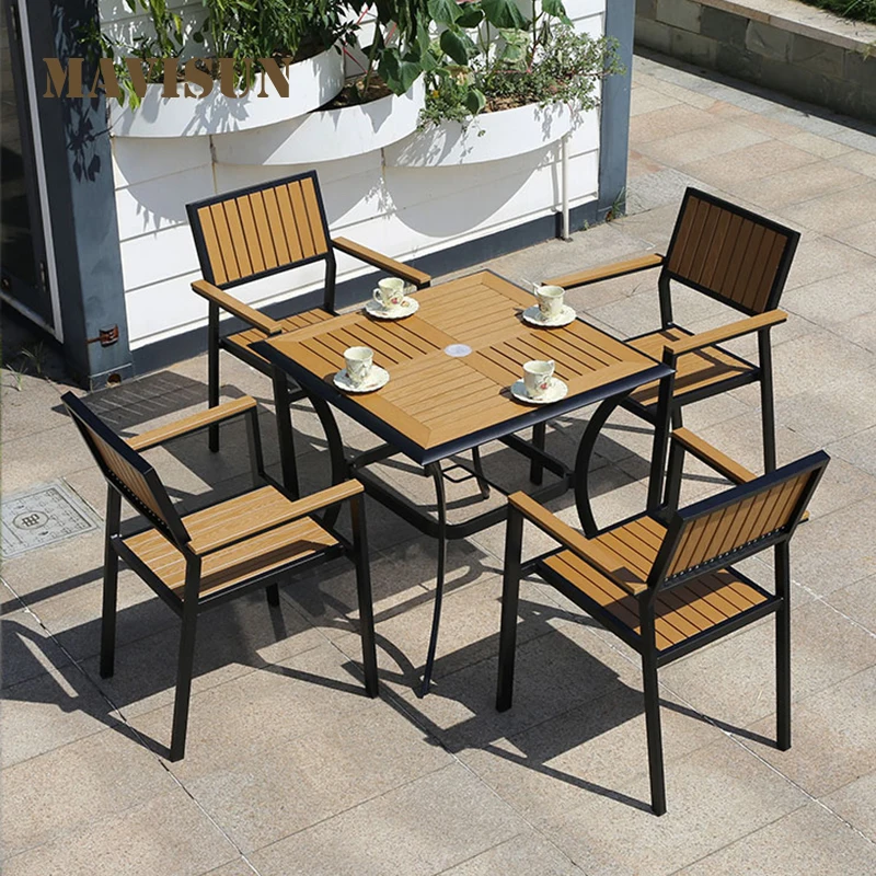 Outdoor Garden Cheap And Terrace Combination Plastic Wooden Patio Table And Chairs Northern Europe Style Furniture