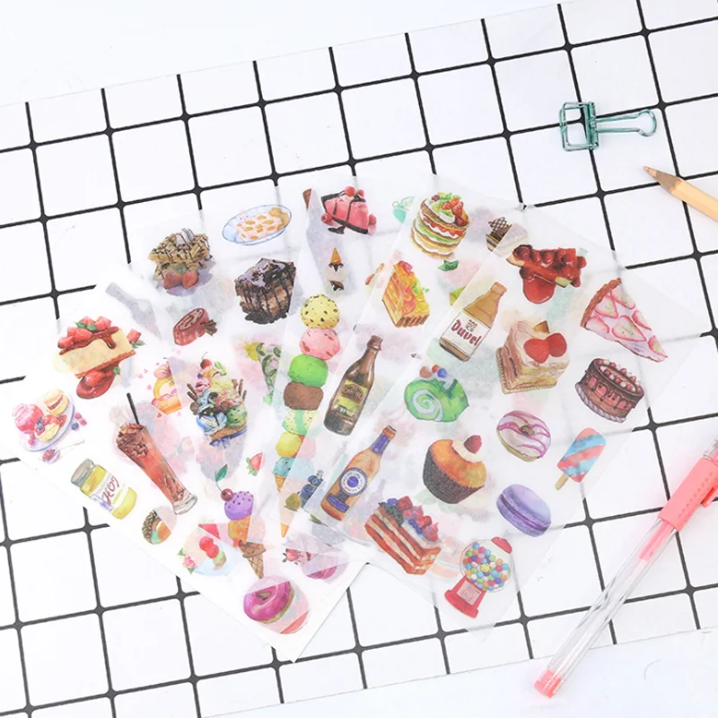 6 Sheets Kawaii Travel Diary Food Sticker Cartoon PVC Sticker DIY Scrapbooking Diary Stamp Album Notebook Decorative Stationery