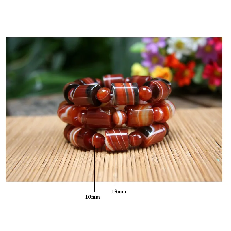 Natural Stones Sardonyx Multicolor Stripe Agates Bracelets Round Beads Bangle Men Women Crystal Quartz Jewelry Love Energy Gift