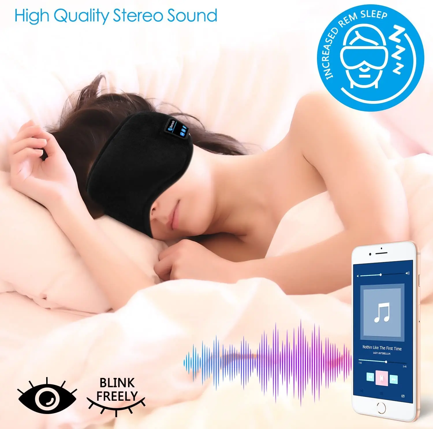 Washable Headphones Bluetooth 5.0 Eye Mask, Wireless Music Travel Sleeping Headset Mask