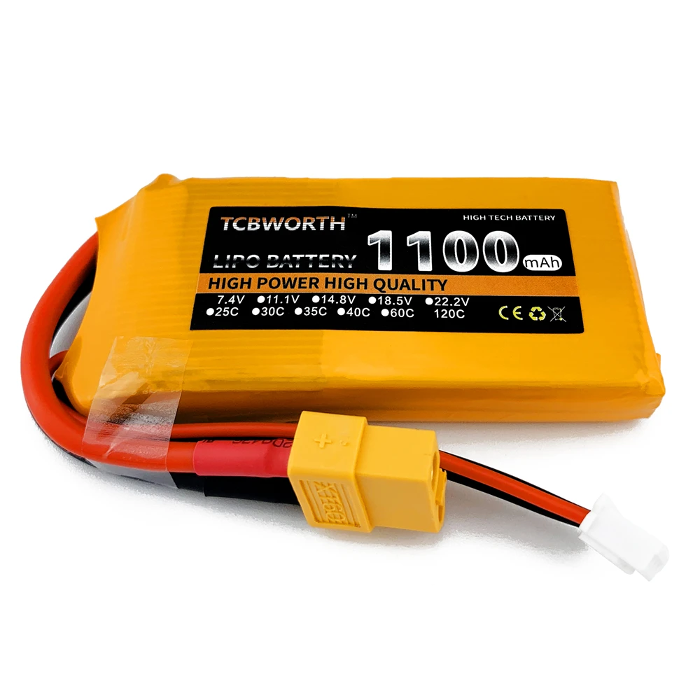 TCBWORTH piezas-batería Lipo para Dron de control remoto, Pila de 14,8 V, 1100mAh, 120C, para Helicóptero, Avión, coche, Quadrotor, 14,8 V, 2 4S