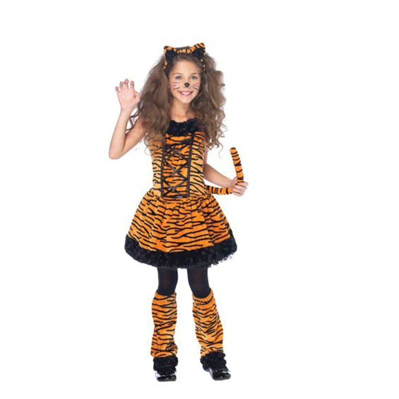 Reneecho-vestido extravagante tigre para crianças, traje de tigre para meninas, traje infantil, roupa de Halloween, Carnaval Purim