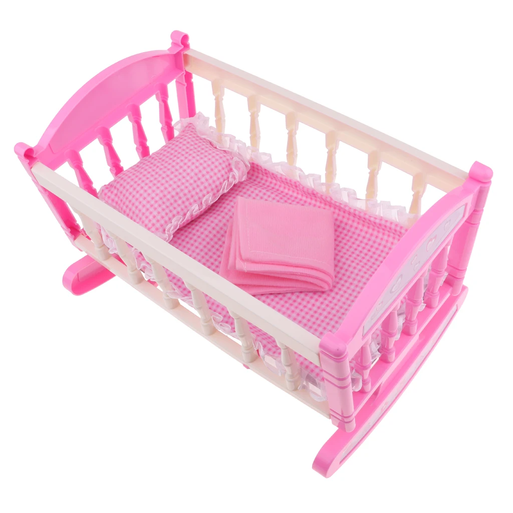 Pink 29*20cm Cradle Bed with Pillow Quilt Kit for 9-11inch Reborn Baby Girl Dolls Accessory