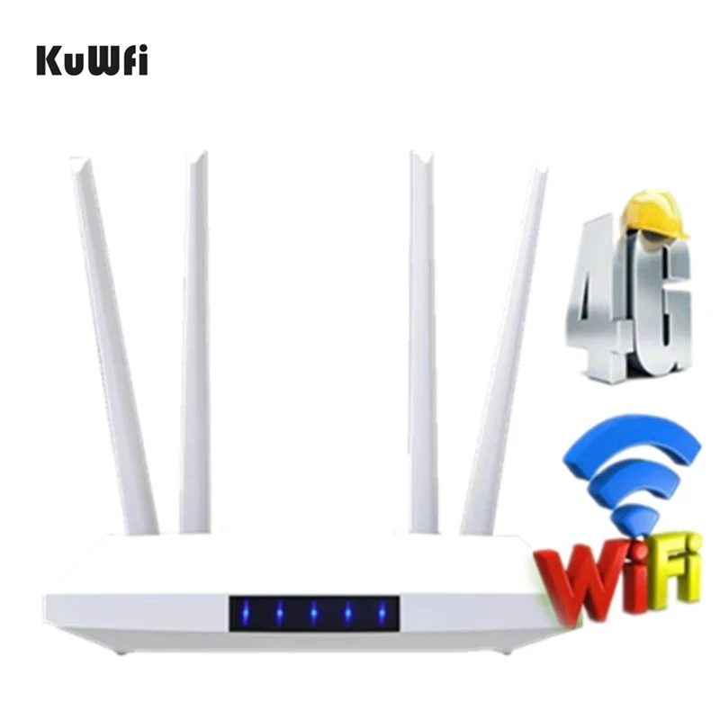 KuWFi 4G wifi router With sim card Slot RJ45 WAN LAN External antennas High Speed 150Mbps Wireless LTE Router 32 Users