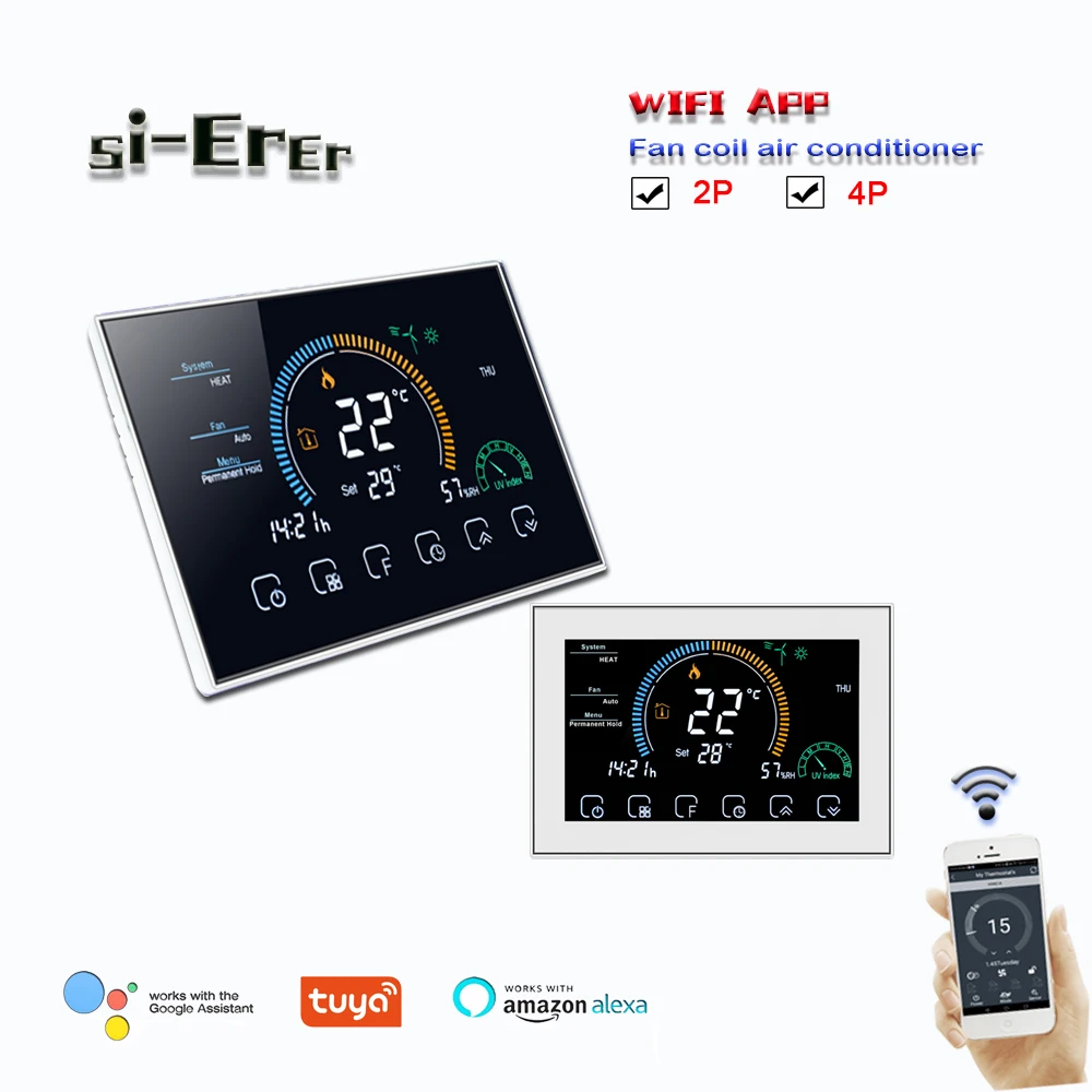95-240VAC 2pipe 4pipe fan coil thermostat cooling/heating thermostat,TUYA WIFI programmable Works with Alexa Google Home