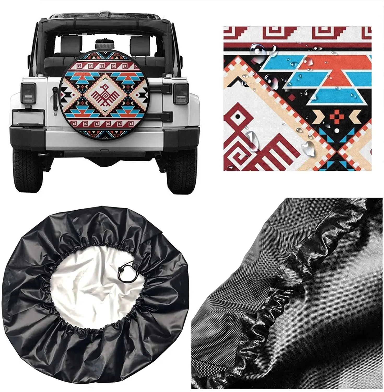 COVER CARHalloween Decorations Aztec Triabl Geometric Spare Tire COVER CARs Polyester Universal Waterproof Sunscreen Wheel