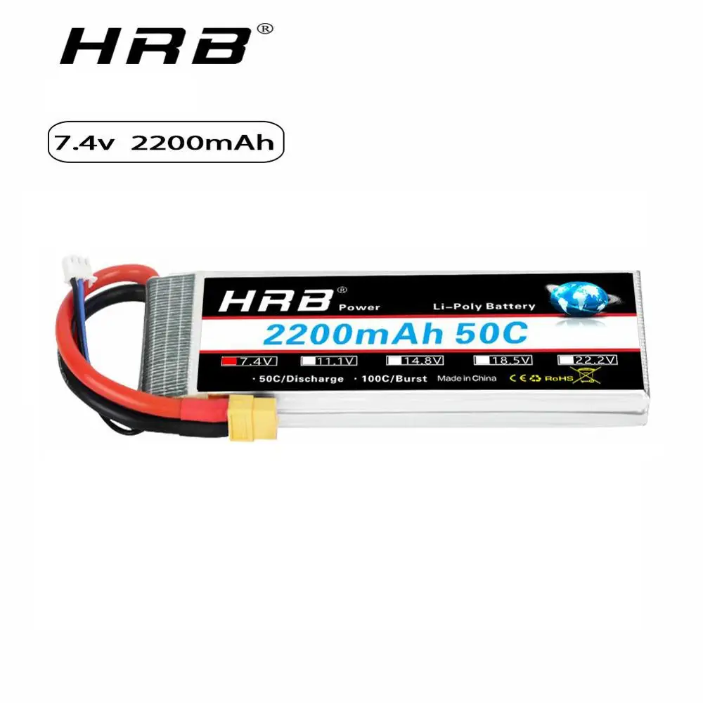 HRB 2S 7.4V 2200mah Lipo Battery 50C for  RC Drone frame Remote Control FPV Quadcopter Boat Helicopter RC Car 1/16