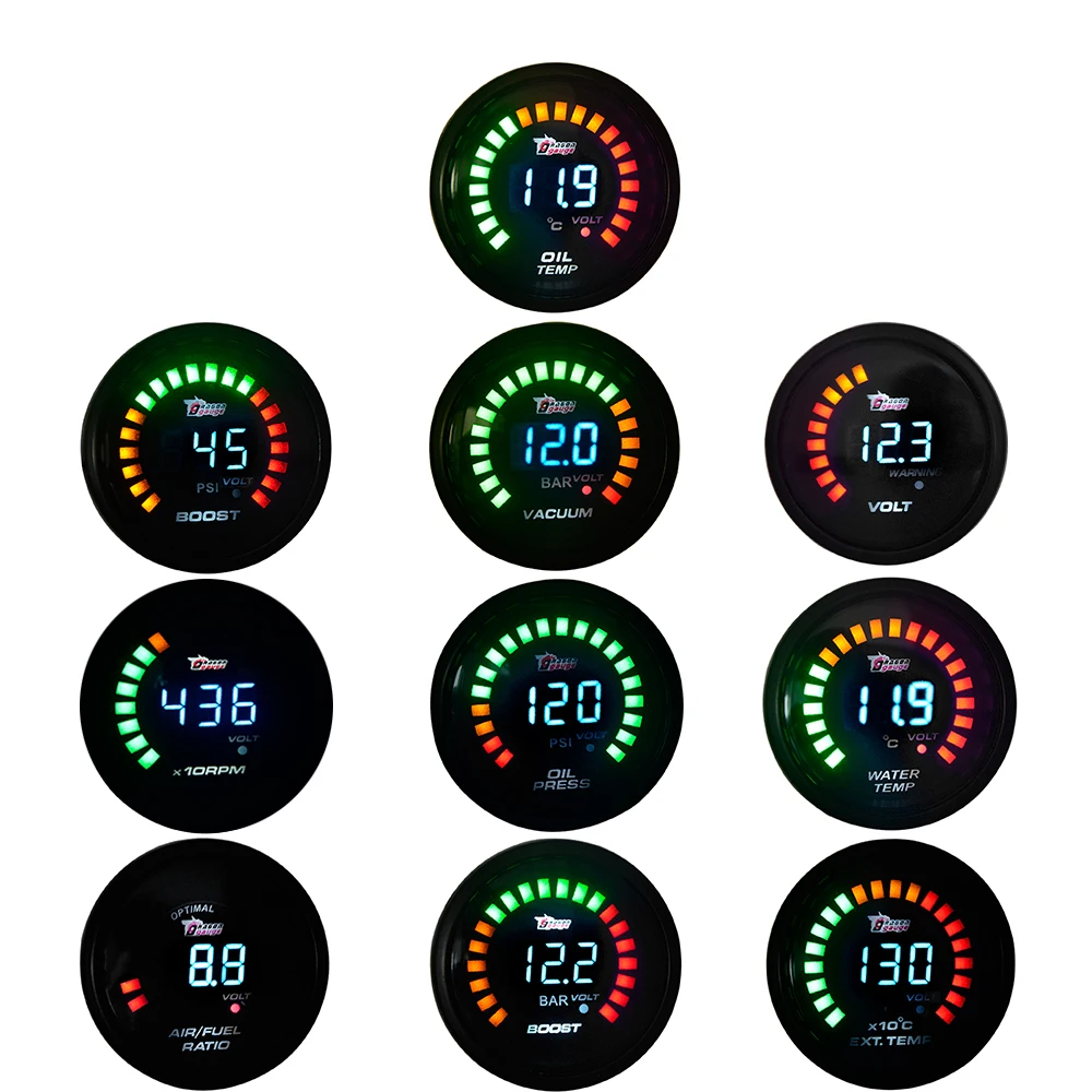 

DRAGON GAUGE 2" 52mm Boost/Water Temp/Oil Temp/Oil Pressure/Tachometer/Volt/Air Fuel Ratio/EGT/Vacuum Gauge Meter Digital